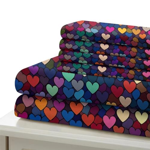 Housse de couette coeurs colorés 200x200 microfibre avec taies - 7