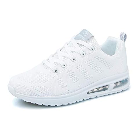 Womens Trainers Athletic Running Shoes Breathable Air Cushion Sneakers Fashion Sport Gym Trainers White 4 UK Cover