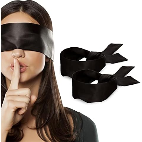 2 pcs Silk Satin Blindfold Eye Cover Silk Sleeping mask Valentine Gift 155cm / 62” (Black) Cover
