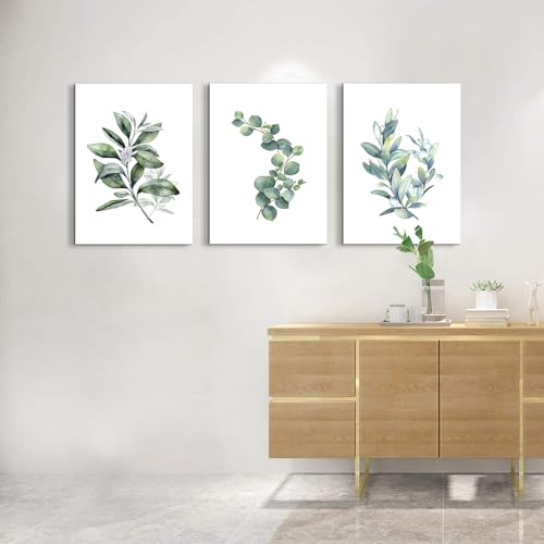 DZRWUBHS Green Plant Wall Painting Prints Artworks Canvas Wall Art for Living Room Framed Wall Decor for Bedroom Office Kitchen Decor Modern Simple Dining Room Home Walls Decorations 16x24 3 Piece