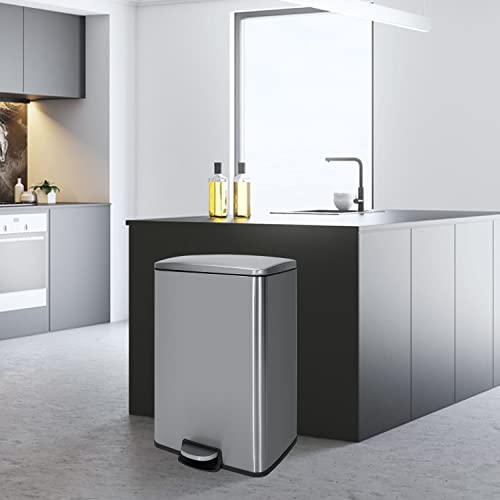Veelesa 13 Gal./50 Liter Rectangular Stainless Steel Step-On Bathroom And Kitchen Trash Can #TOP3