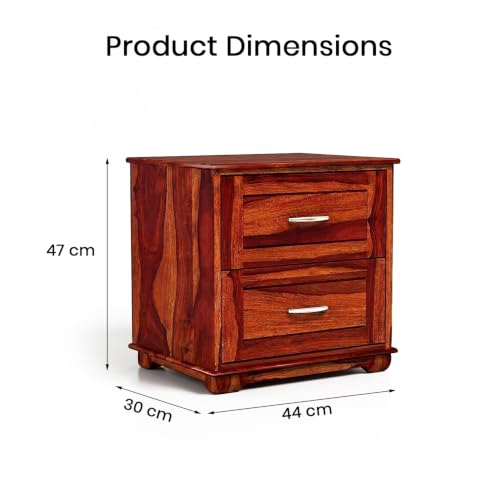 Image of SHIKHA WOOD CRAFT Solid Sheesham Wood Bedside Table with 2 Drawers Storage Nightstand | Multipurpose Wooden Sofa Side End Table Furniture for Bedroom, Living Room, Hotels and Home (Honey Finish)