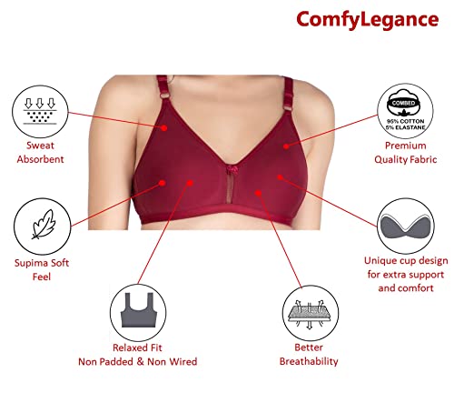Image of ComfyLegance Women Cotton Non Padded Non Wired Regular Bra (Pack of 02 /03)