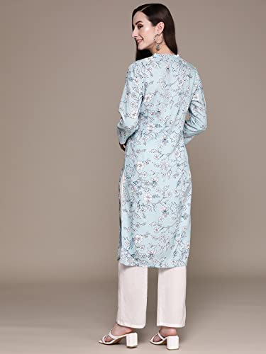 Image of anubhutee Women's Viscose Rayon Blue Ethnic Motifs Printed Straight Kurta