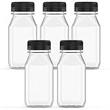 5 Pcs 8 oz Plastic Juice Bottle Reusable Transparent Bulk Beverage Containers with Black Lids for Juice, Drinking Milkshake Tea, Milk, Juicing Smoothie Water and Other Beverages, Fridge Storage