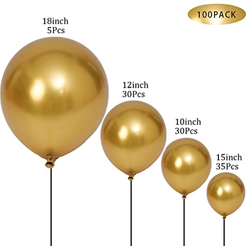 Image of 100pcs Metallic Gold Balloons Different Sizes 18 inch +12 inch +10 inch +5 inch Chrome Gold Balloon Gold Latex Balloons for Halloween Christmas Thanksgiving Birthday Party Graduation Baby Shower