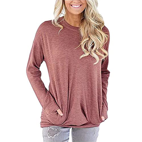 Sweat-shirt à manches longues pour femme avec poches, Marron brique, M Cover