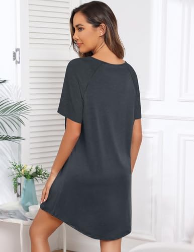Image of Ekouaer Sleep Shirts for Women Short Sleeve Night Shirts for Sleeping Pullover Nightgown Soft Nightdress S-XXXL