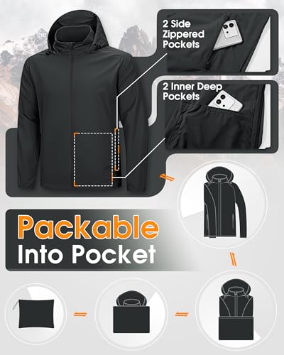 33,000ft Men's Rain Jacket Waterproof Lightweight Raincoat Packable Rain Shell Windbreaker with Hood for Golf Hiking Travel4