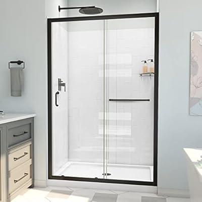 DreamLine Infinity-Z 36 in. D x 48 in. W x 78 3/4 in. H Sliding Shower Door, Base, and White Wall Kit in Matte Black and Clear Glass