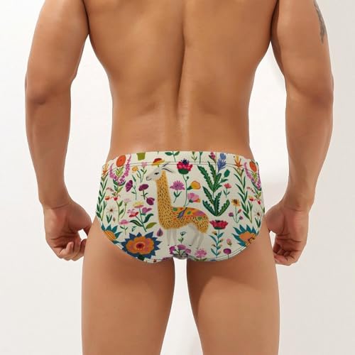 Llama Flowers Mens Swim Briefs Quick Dry Swimming Trunks Training Swimsuit Low Rise Swimwear2