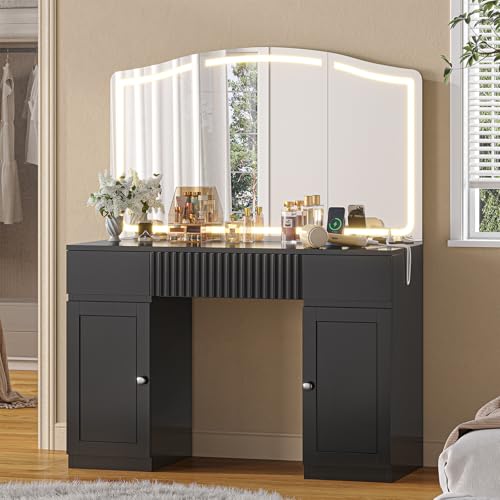Großer Schminktisch mit Großem Spiegel und Verstellbarer LED-Beleuchtung Schminktisch mit...