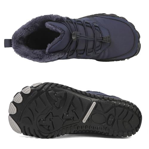 Image of Men's and Women's Barefoot Hiking Boots | Zero Drop Winter Snow Boots with Wide Toe Box | Slip-On Waterproof Ankle Booties | Minimalist Five-Finger Sneakers for Outdoor Hiking and Walking