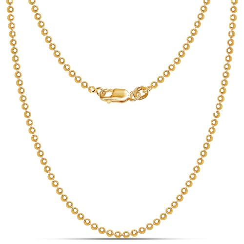 LeCalla 18K Gold Over Sterling Silver Italian 1.50 MM, 2 MM, 3 MM Ball Chain Necklace for Teen Women and Men 16, 18, 20, 22, 24 Inches, 925 Sterling Silver Chain Made in Italy with Lobster-Clasp