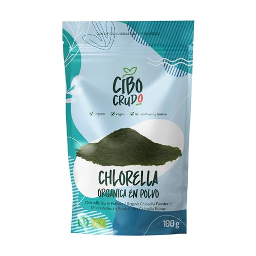Clorella en Polvo Ecológica - 100g. Alga Chlorella Vulgaris Bio. Contiene Proteínas Clorofila Vitamina B12 y C. Chlorella Ecologica para Vegetarianos y Veganos. También contiene Zinc y Antioxidantes.