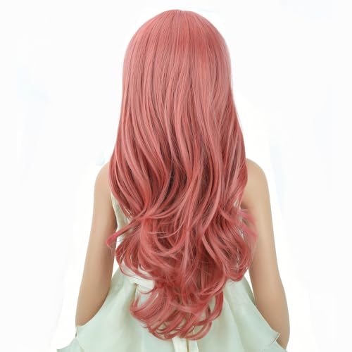 Image of Light Pink Wig Long Pink Middle Part Wig Long Wavy Curly Wigs Heat Resistant Synthetic Wigs for Daily Party Use