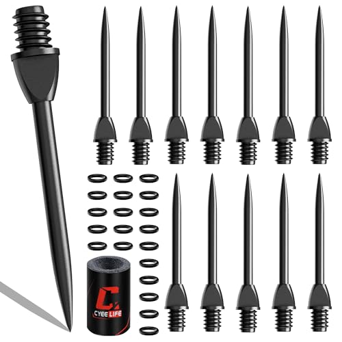 CyeeLife 12 Stück 2BA Steel dartpfeile Spitzen + 20 Stück Gummiringe + 1 Stück Dartpfeile Spitzer,Metallspitzen für Dartpfeile Umrüsten Softdart, Steeldartspitzen Metall,Dart Tip Konverter Tool
