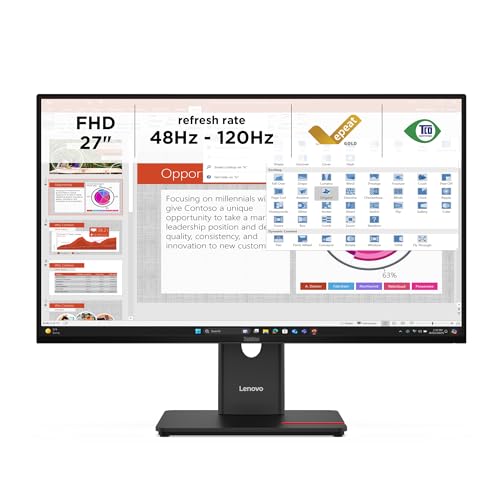 Lenovo ThinkVision T-series, monitor professionale Full HD da 24", schermo IPS ad alta fedeltà, frequenza variabile fino a 120Hz e base ergonomica regolabile – Nero