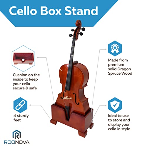 Roonova Cello Box Stand - Wooden Cello Upright Display Holder Case - Instrument Accessories - Complete With Cello Endpin #TOP1
