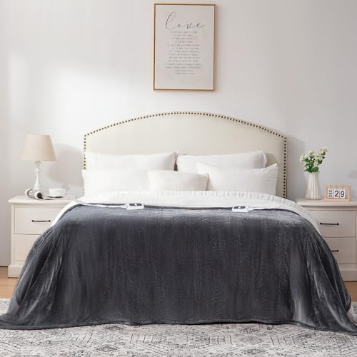 SNUGSUN Manta eléctrica con calefacción para cama king size de doble control, franela gruesa suave y acogedora y cama sherpa, 6 niveles de calor y 10 horas de apagado automático