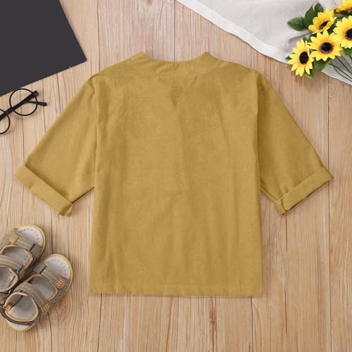 Toddler Long Sleeve Half Buttons Shirts Baby Kids Boys Cotton Linen Loose Lightweight Summer Casual Tees Tops Basic2