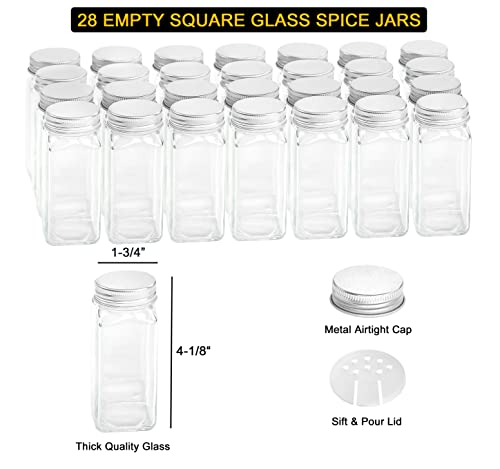 Spaceaid Spice Rack Organizer With 28 Spice Jars, 386 Spice Labels, Chalk Marker And Funnel Set For Cabinet, Countertop, Pantry, Cupboard Or Door & Wall Mount - 28 Jars, 13.4" W × 10.8" H #TOP3