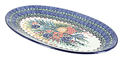 Blue Rose Polish Pottery - Blue Summer Blooms Oval Platter