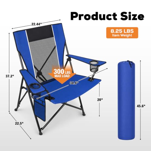 Image of Romswi Portable Folding Camping Chair for Adults, Heavy Duty Outdoor Sports Chair with Dual Cup Holders, Side Pocket and Carry Bag, Camping Chair for Lawn, Beach, Fishing, Picnic and Tailgating,Blue