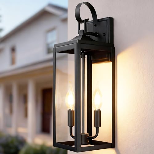 OKELI 17.6" Black Outdoor Wall Light Fixture, Large Exterior Porch