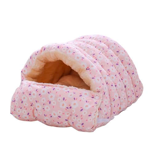 TIKHJ 猫ベッド 冬 ペットベッド ドーム ペット用寝袋 キャットハウス 室内用 小型犬 猫ハウス ベッド ハウス ペットハウス 滑り止め あったか 寝袋 犬小屋 ペット用品 (ピンク,S)