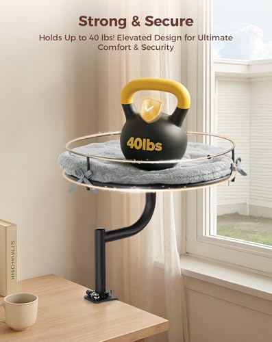 Cat Desk Bed, 360°Rotation & Height Adjustable Cat Bed for Desk Holds up to 40lbs, Machine-Washable Plush Cover - Image 4