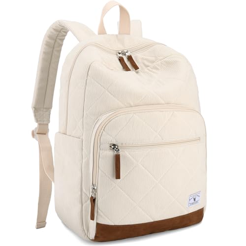 VX VONXURY Backpack for Girls Women, Cute Kids School Backpacks Lightweight Corduroy Aesthetic Backpack Casual Bookbag for College Teens Travel (Beige)