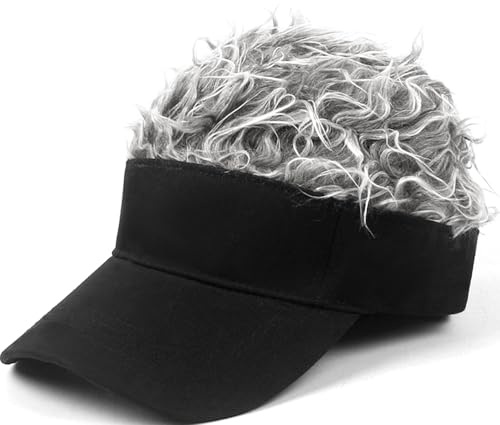 YeeHeen Gorra de béisbol ajustable para hombre, con visera y pelo falso, Cabello negro y gris, talla única