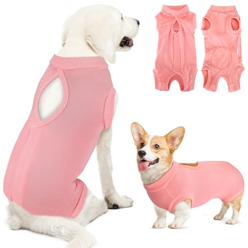 Image of Lukovee Recovery Suit for Dogs, Onesie Spay Neuter Surgery Suit Female Male | Soft Cotton, Easy On Off, Abdominal Wounds Prevent Licking, Prevent Licking Wounds, Cone E-Collar Alternative (Peach,L)