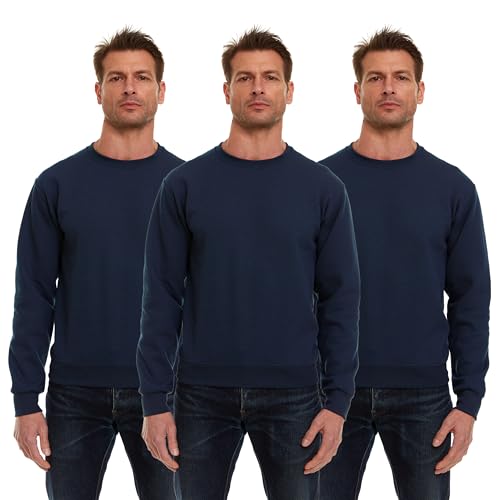 BILLIONHATS 3 Pack Men’s Crewneck Sweater Bulk Multipack, Cotton, Screenprinting Sweat Shirts For Men, Layer Shirt