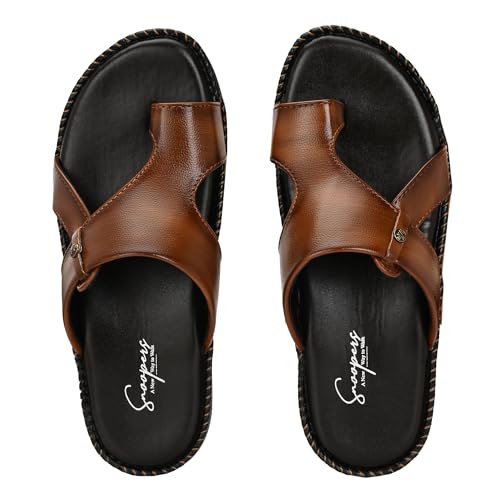 Image of Men's Leather Look Stylish Slippers with Toe Ring for Diwali, Festive & Ethnic Wear | Premium Synthetic Leather Chappals with Cushioned Footbed & Durable Anti-Slip Sole