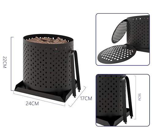 Kingson Cesta de pellets para chimenea y estufa - Bandeja de fuego multifunción para pellets de madera, virutas y carbón - Quemador de acero con ceniceros, placa base y pinzas - 24 x 17 x 22 cm - imagen 3