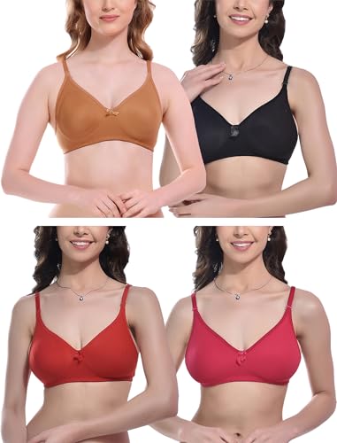 Image of FIMS - Fashion is my style Women Cotton Blend Non-Padded Bra Non-Wired Mould Seamless Cup Solid Bras Cup-B Pack of 1, Multicolor