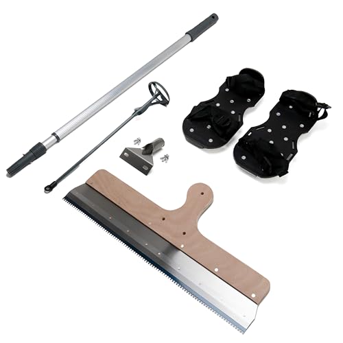 Set attrezzi per pavimenti resina epossidica composto livellante | Raschietto livellatore con asta telescopica | Miscelatore elica | Scarpe chiodate