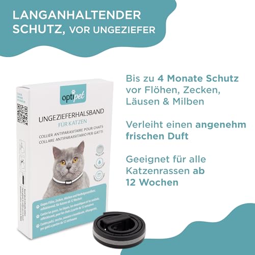 OptiPet x2 Ungezieferhalsband für Katzen | 4 Monate Schutz beiFlöhe Zecken Mücken Milben - reflektierend, für Katzen ab 12 Wochen | Flohhalsband Katzen/Zeckenhalsband für Zeckenschutz Katze