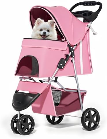 MoNiBloom Pet Stroller for Small/Medium Dogs and Cats up to 33 lbs, Pink