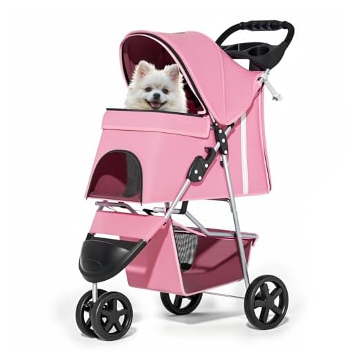 MoNiBloom 3-Wheel Foldable Pet Stroller Pink