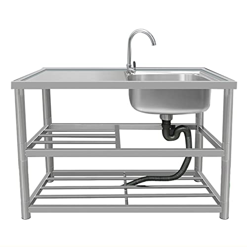 Évier utilitaire sur pied en inox pour cuisine d'été et préparation extérieure avec robinet