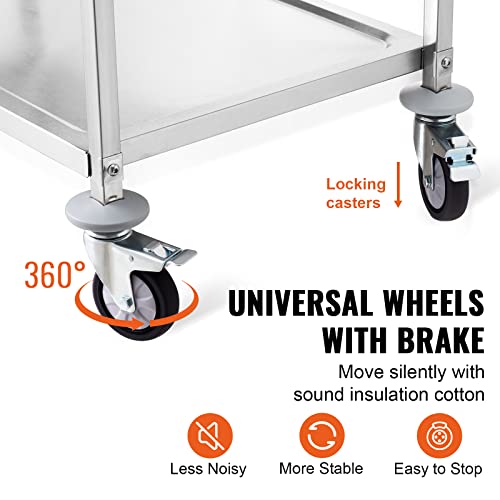 Vevor Kitchen Utility Cart, 3 Tiers, Wire Rolling Cart W/ 450Lbs Capacity, Steel Service Cart On Wheels, Metal Storage Trolley W/ 80Mm Basket Curved Handle Pp Liner 6 Hooks, For Indoor And Outdoor Use #TOP4