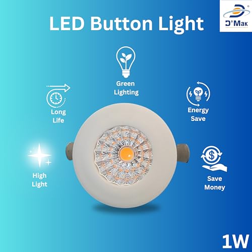 Image of D'Mak 1 Watt Round LED Button COB Light for POP /Recessed Lighting (Warm White, Pack of 5) White Body
