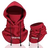 TAGVO Winter Thermal Fleece Balaclavas, Soft & Warm Adjustable Hood Hat Skiing Face Cover Face Mask Neck Warmer Snood Neck Gaiter for Running Skiing Cycling Motorbikes Hiking- Men & Women Wine Red