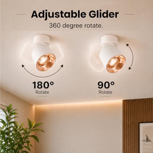 Image of NW 7W Glider SF Moveable White with Rose Gold Aluminium 360 Degree Adjustable Cylindrical Shape LED Surface Light | COB Light | Wall Light | Spot Light | Light Color- Natural White (Pack of 4)