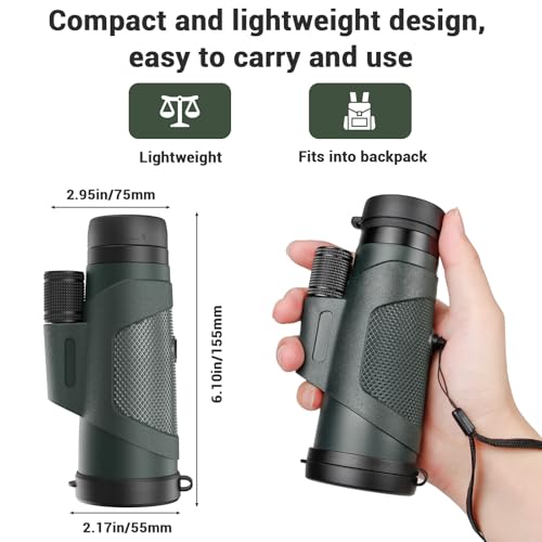 AMITHER 10x42 Monocular Telescope for Smartphone, Monoculars for Adults High Powered Portable Handheld Telescopes with Phone Adapter & Tripod for Hiking Bird Watching Camping Concerts