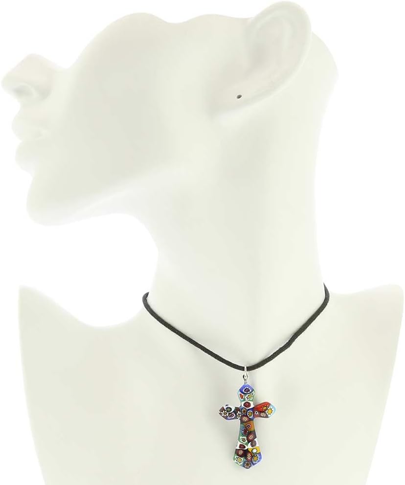 Glass Of Venice Murano Glass Color Splash Millefiori Elegant Cross Pendant