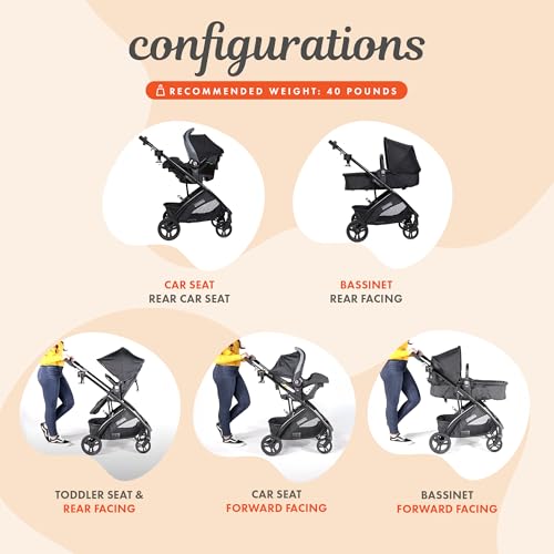 baby trend sonar switch 6-in-1 modular stroller travel system with ally 35 infant car seat desert blue